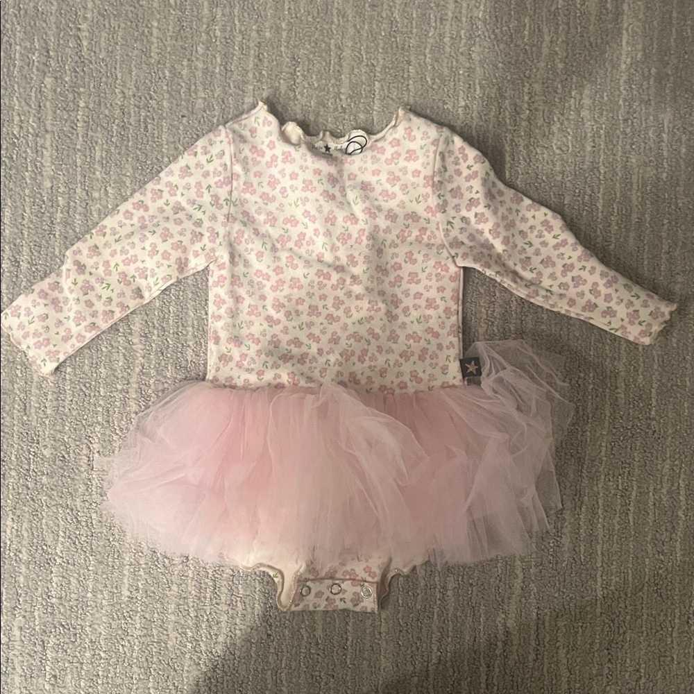 Petite Hailey Baby Girl PinkFloral Long Sleeve Tulle Dress 6M Spring Summer Bday
